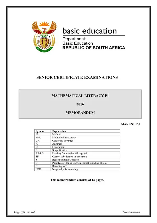 Mathematical Literacy Memo 1 (English)