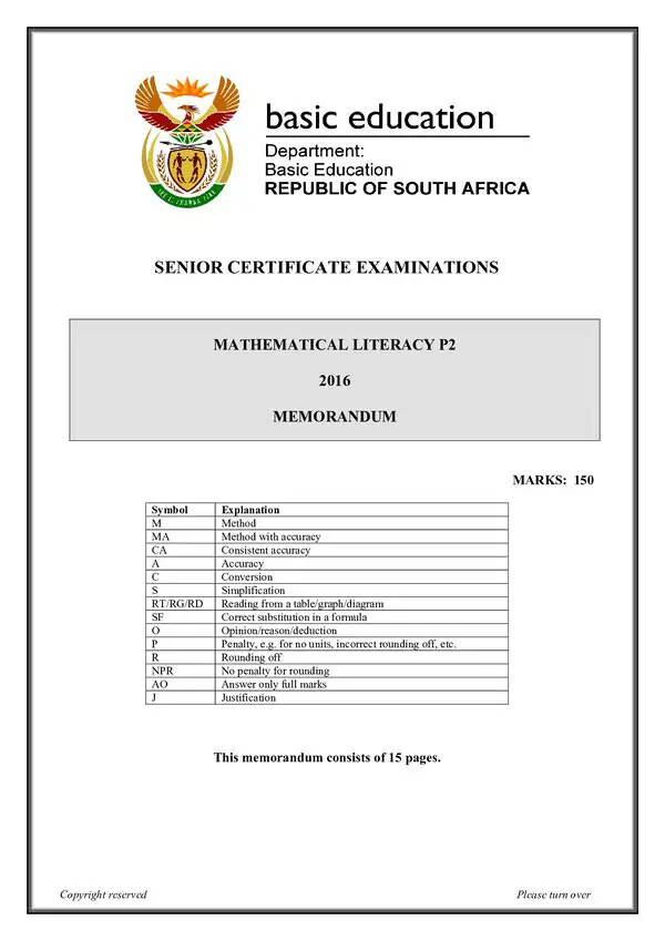 Mathematical Literacy Memo 2 (English)