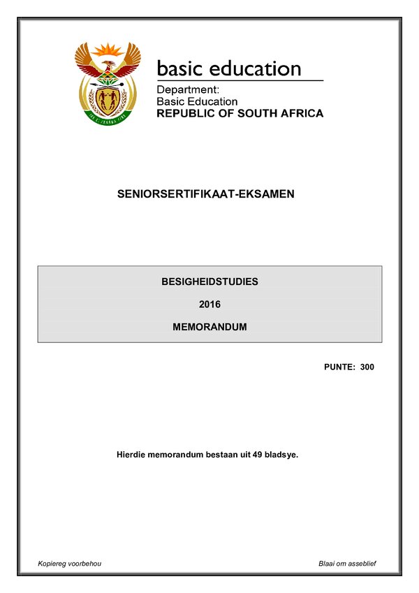 Business Studies Memo 1 (Afrikaans)