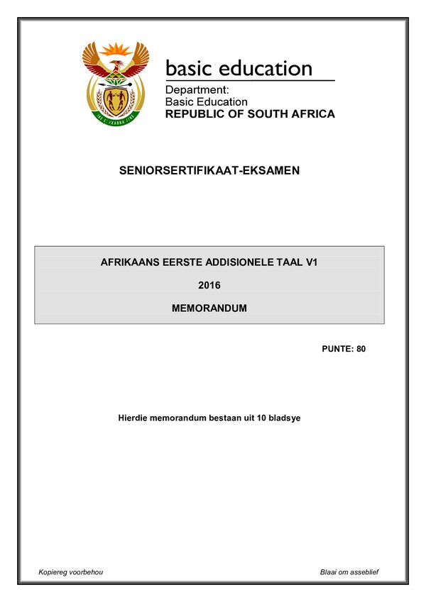 Afrikaans Fal P1 Memo