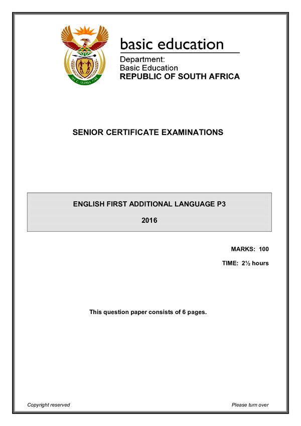 Grade 12 English past paper 2015 – English FAL P3