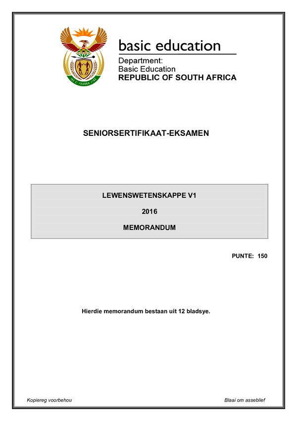 Life Sciences Memo 1 (Afrikaans)