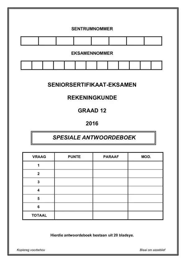 Accounting Paper 1 Answer Book (Afrikaans)