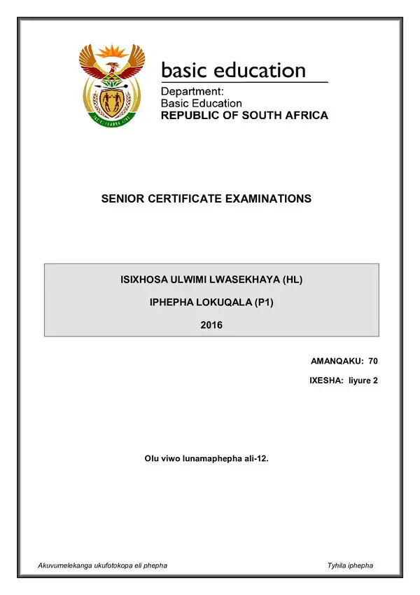Isixhosa Hl P1