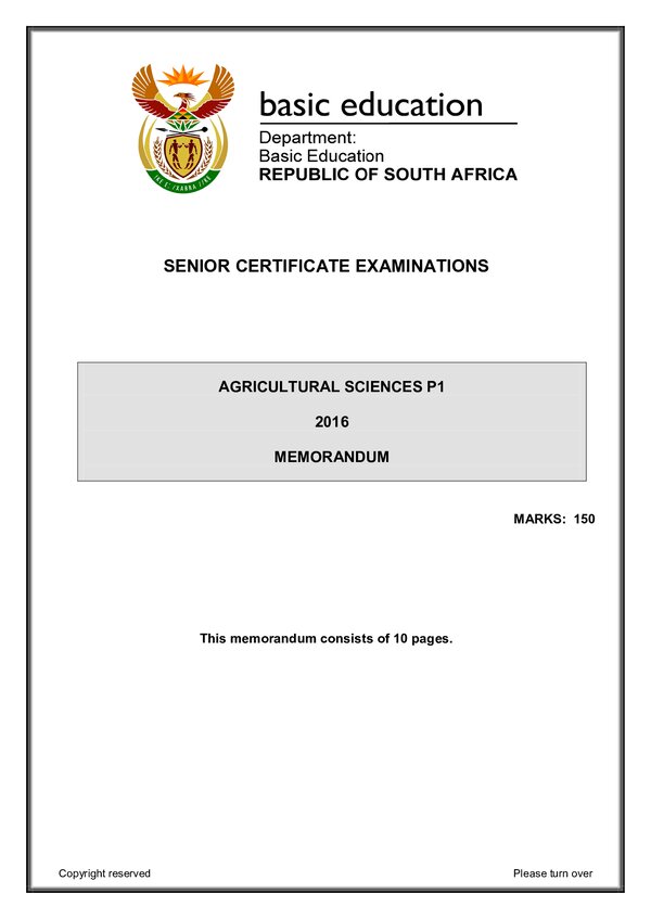 Agricultural Sciences Memo 1 (English)