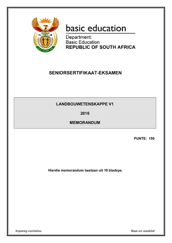 Agricultural Sciences Memo 1 (Afrikaans)