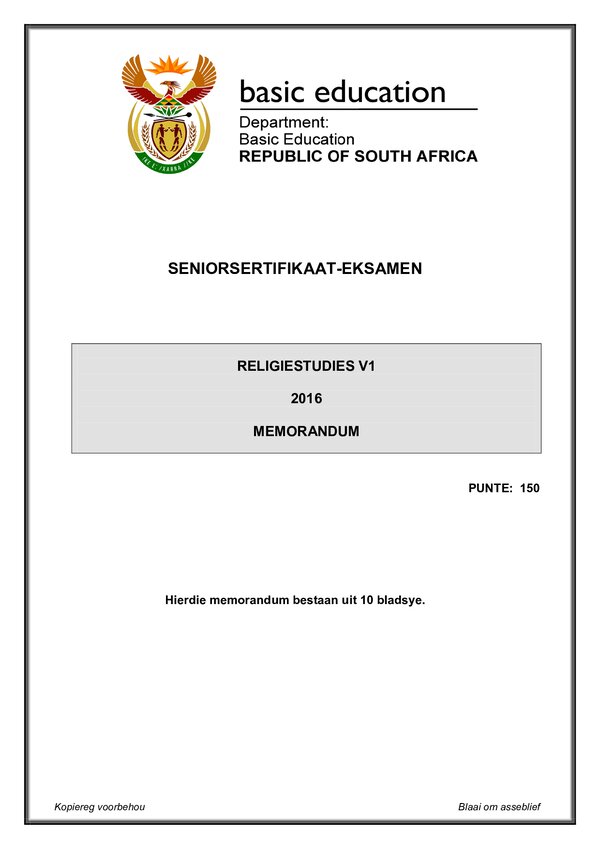 Religion Studies Memo 1 (Afrikaans)