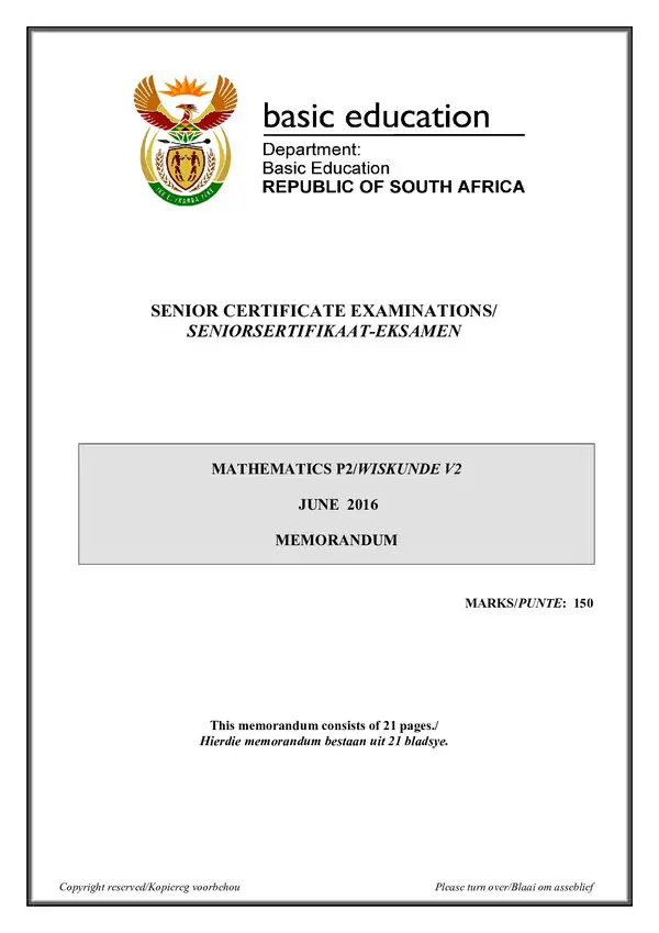 Mathematics Memo 2 (Afrikaans English)