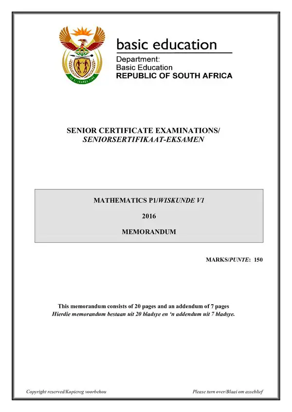 Mathematics Memo 1 (Afrikaans And English)