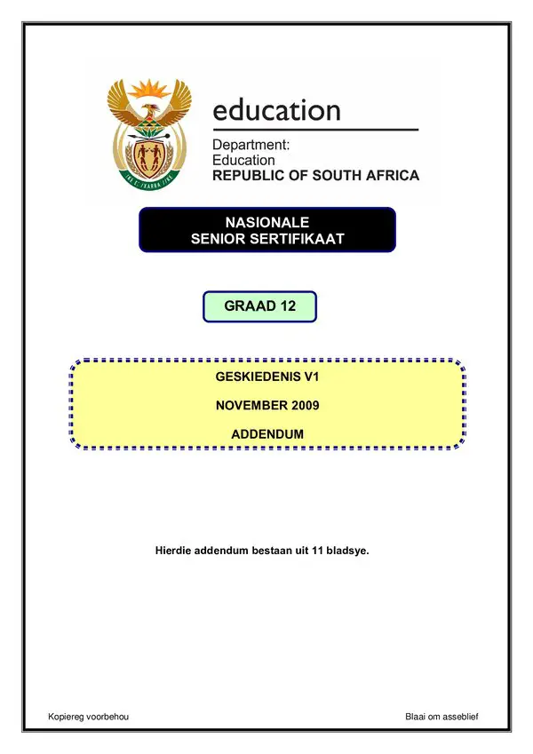 History Paper 1 Addendum (Afrikaans)