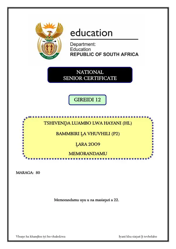 Tshivenda Hl P2 Memo