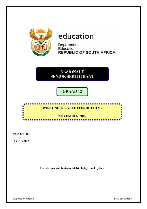 Mathematical Literacy Paper 1 (Afrikaans)