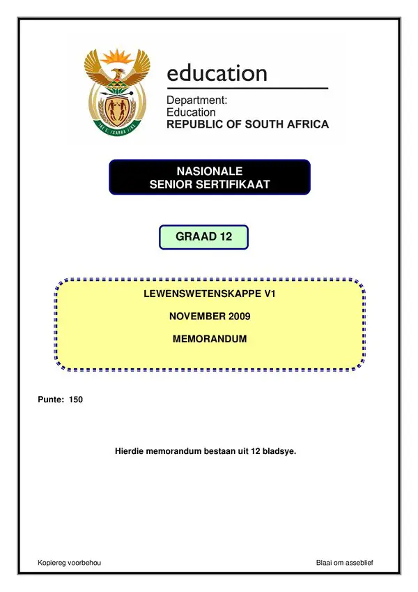 Life Sciences Memo 1 (Afrikaans)