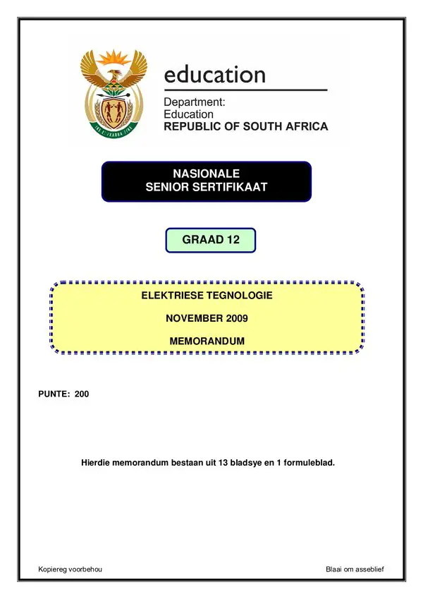 Electrical Technology Memo 1 (Afrikaans)