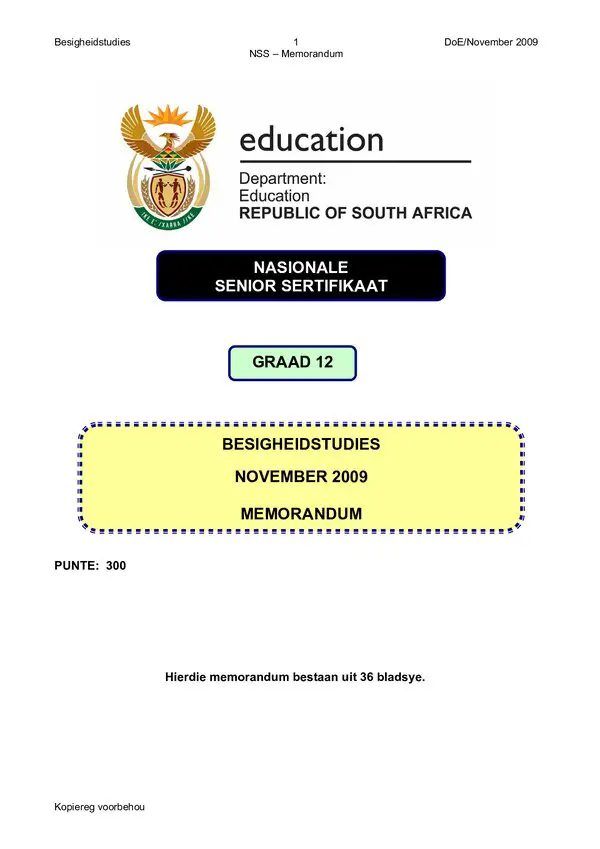 Business Studies Memo 1 (Afrikaans)
