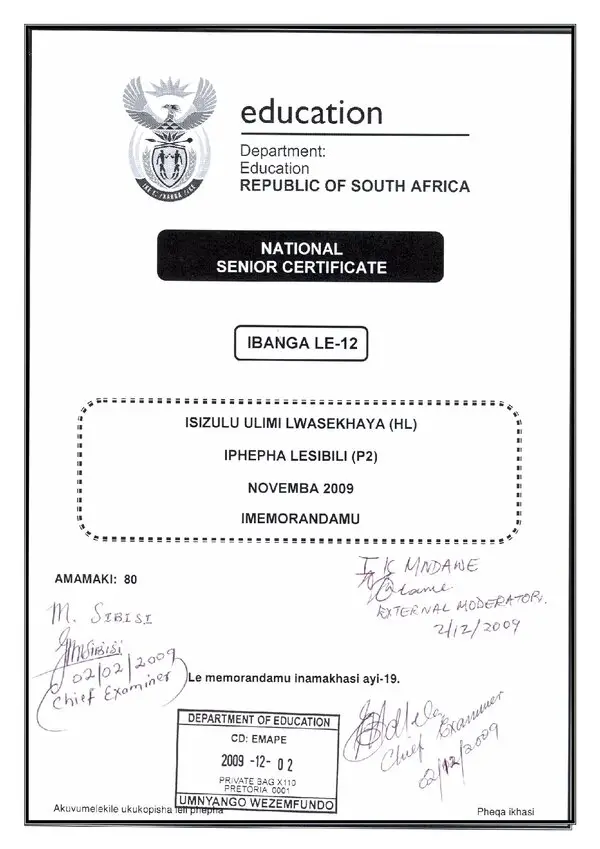 Grade 12 isiZulu past paper 1994 – IsiZulu HL P2 memo