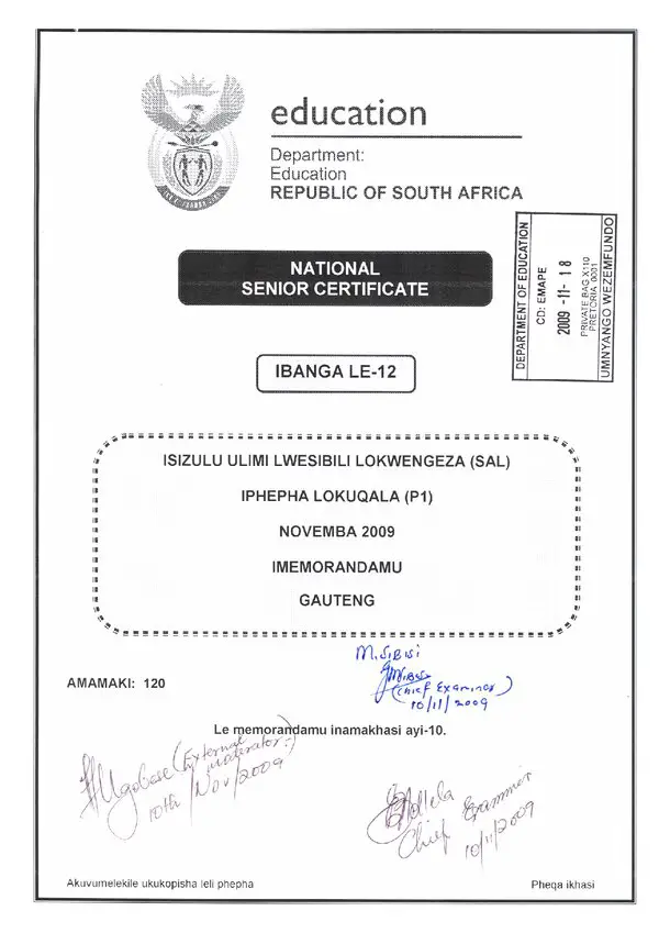 Isizulu Sal P1 (Gauteng) Memo