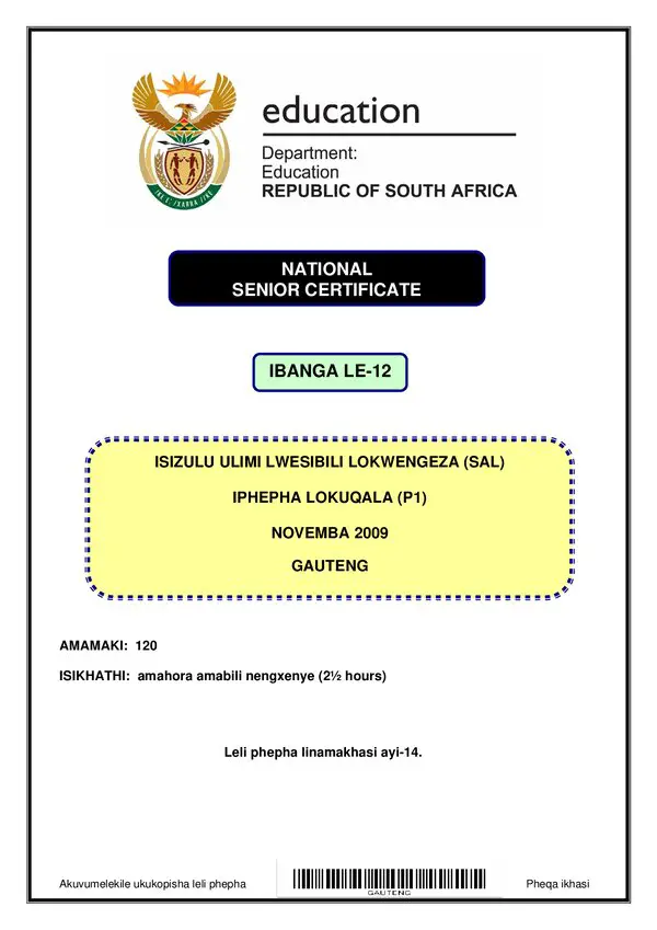 Isizulu Sal P1 (Gauteng)