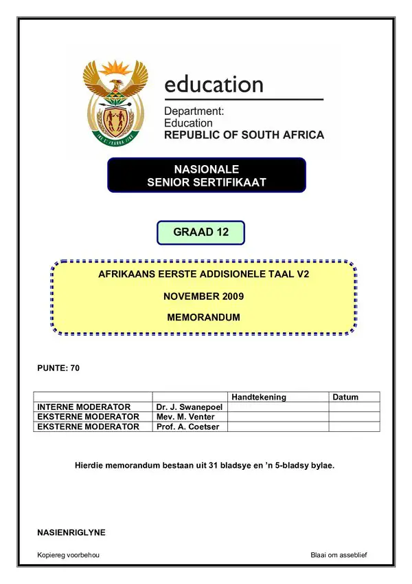 Afrikaans Fal P2 Memo