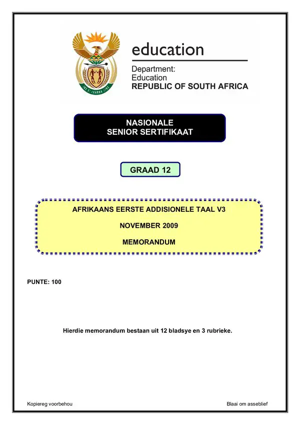 Afrikaans Fal P3 Memo