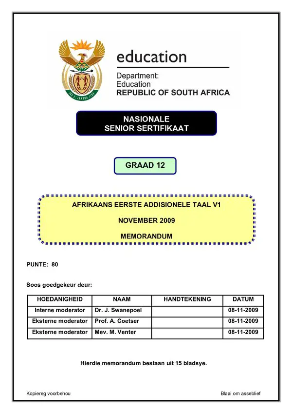 Afrikaans Fal P1 Memo