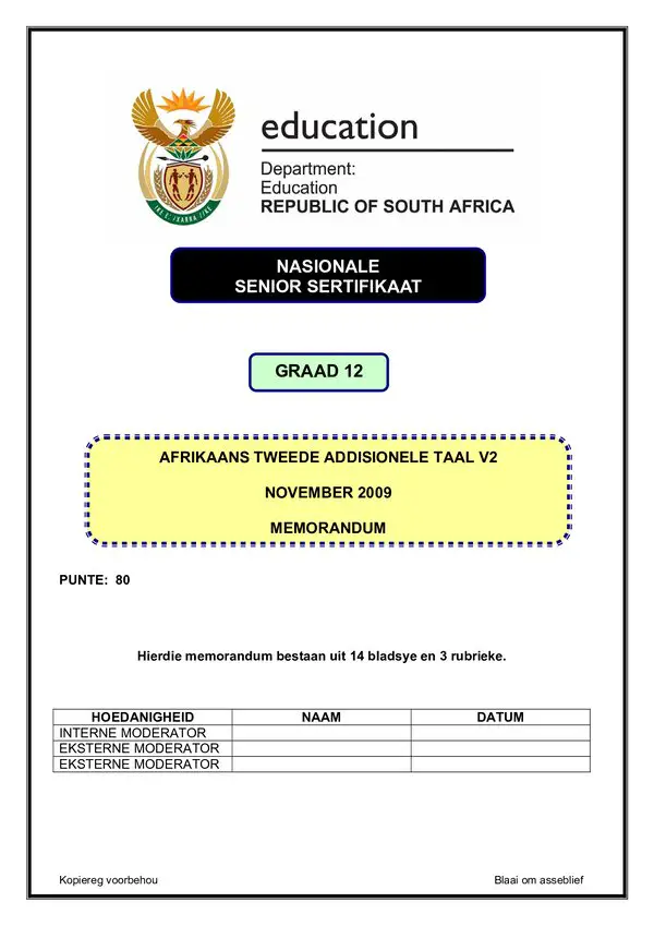 Afrikaans Sal P2 Memo
