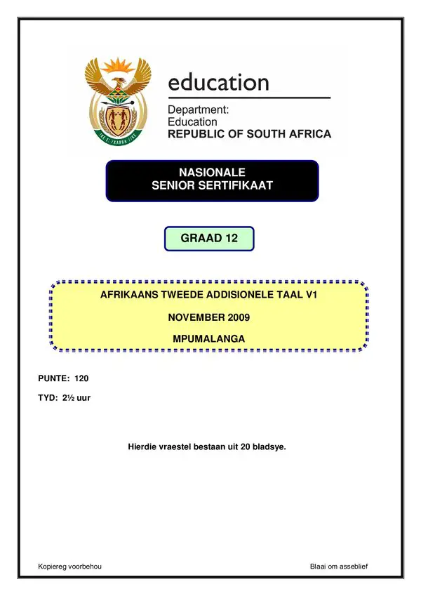 Afrikaans Sal P1 (Mpumalanga)