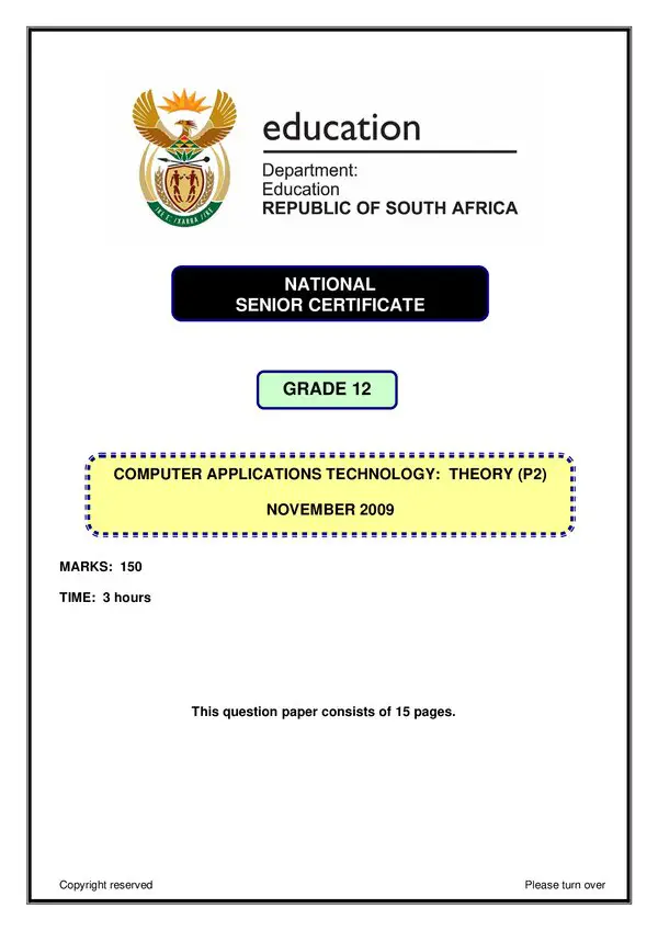 Grade 12 English past paper 2009 – Computer Application Technology Paper 2 (english)