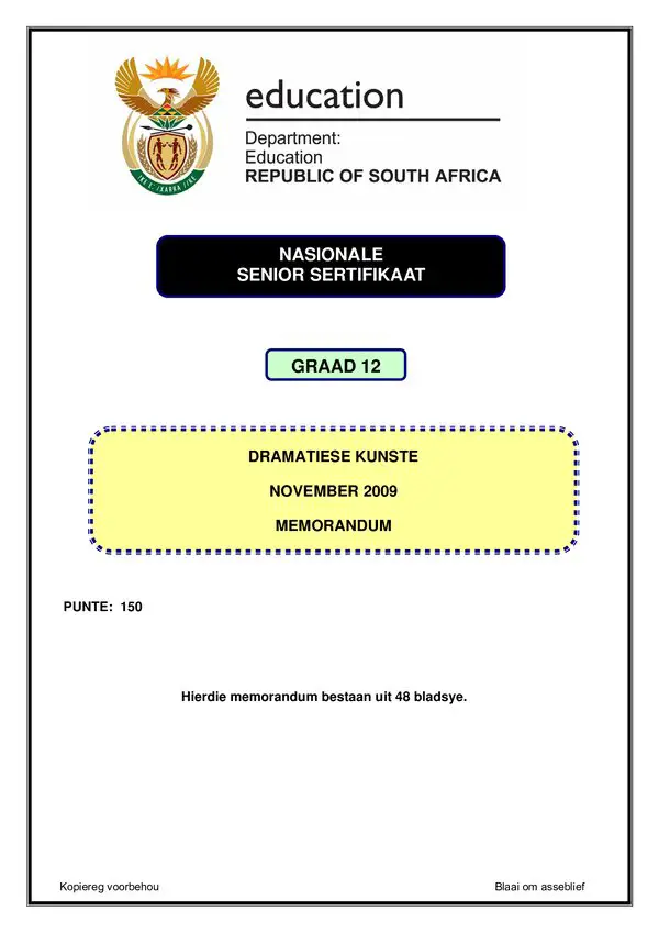 Dramatic Arts Memo 1 (Afrikaans)