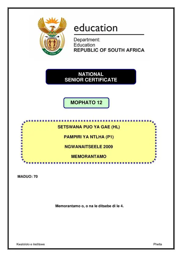 Setswana Hl P1 Memo