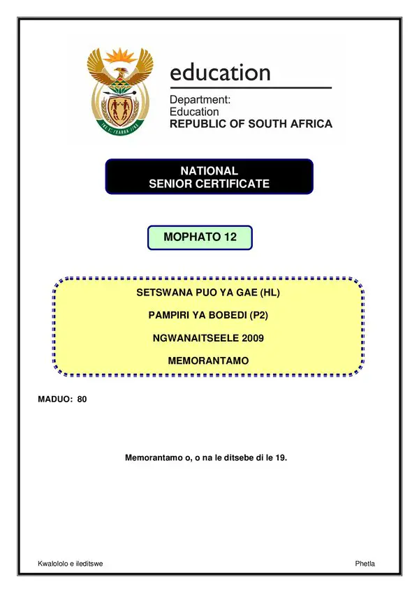 Setswana Hl P2 Memo