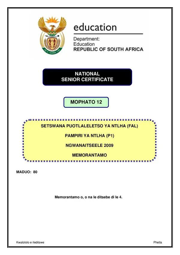 Setswana Fal P1 Memo