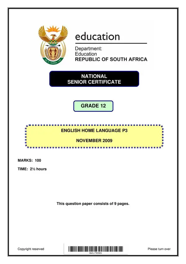 Grade 12 English past paper 2000 – English HL P3