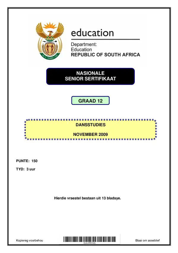Dance Studies Paper 1 (Afrikaans)