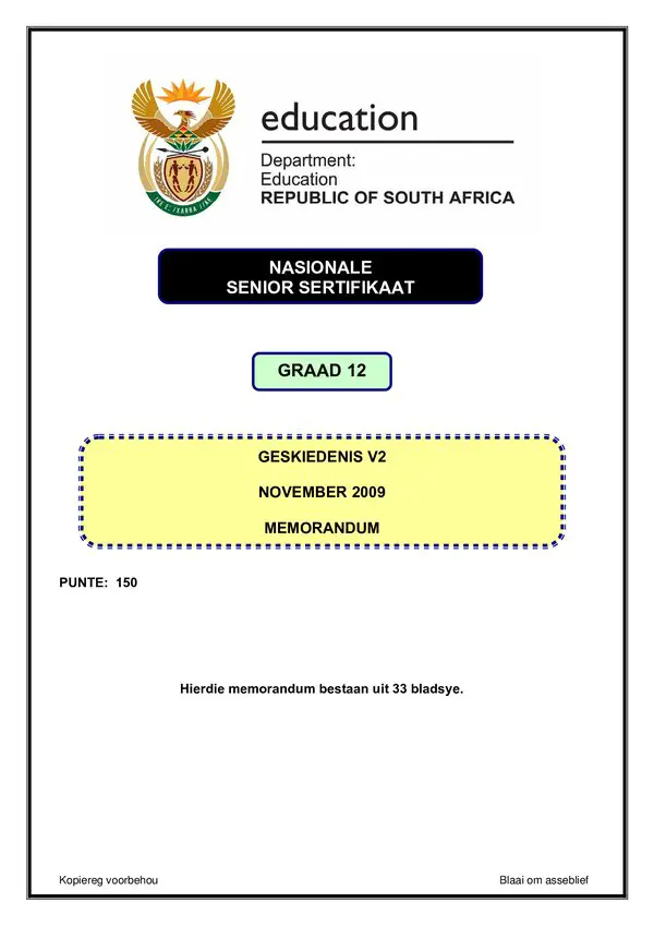 Hospitality Studies Memo 1 (Afrikaans)