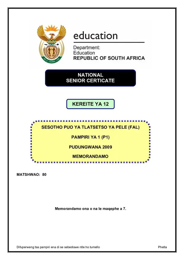 Sesotho Fal P1 Memo