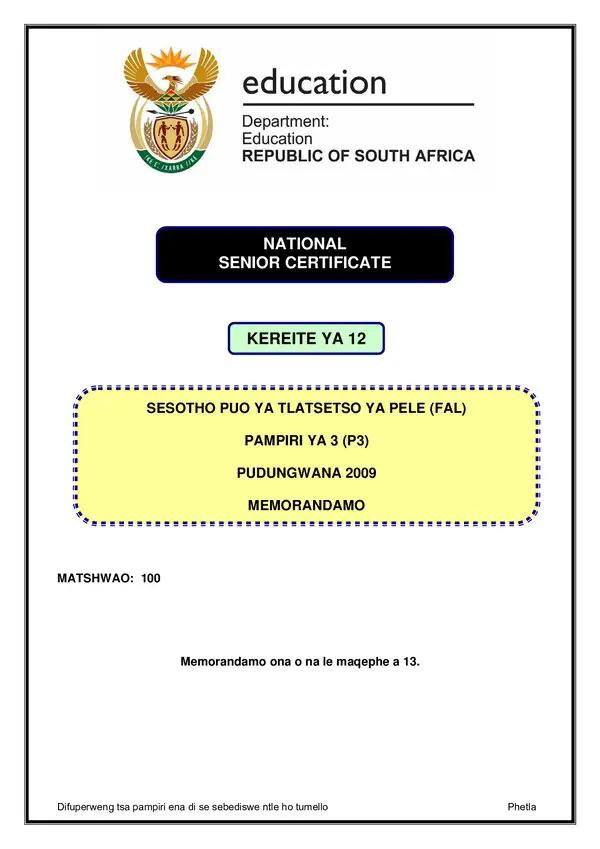 Sesotho Fal P3 Memo