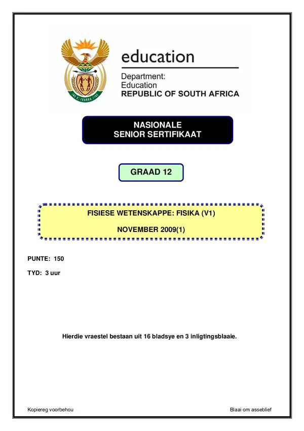 Physical Sciences Paper 1 (Afrikaans)