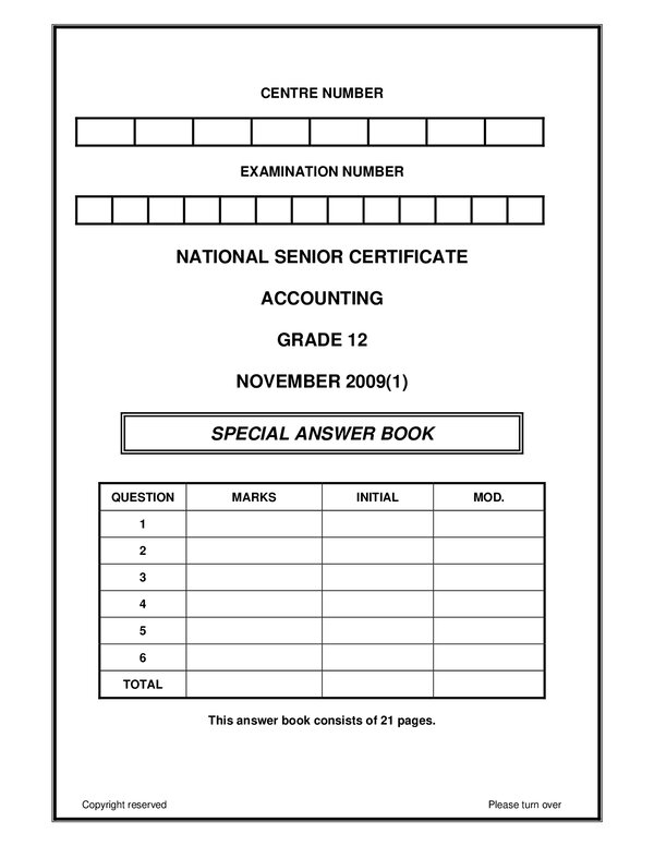 Accounting Paper 1 Answer Book (English)