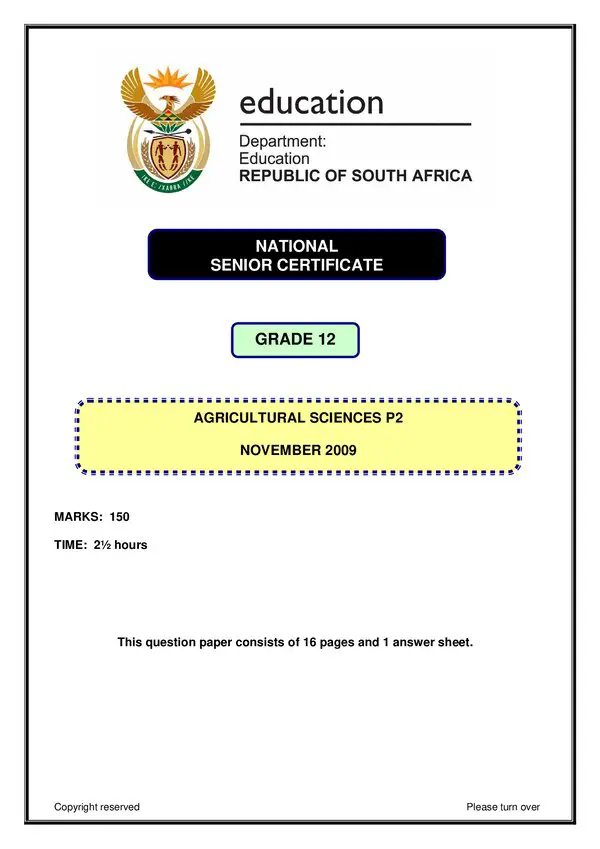 Grade 12 English past paper 2009 – Agricultural Technology Paper 1 (english)