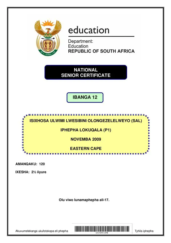 Isixhosa Sal P1 (Eastern Cape)