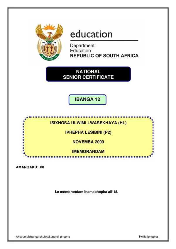 Isixhosa Hl P2 Memo