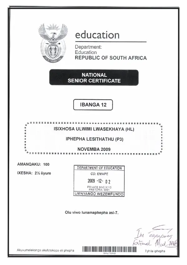 Isixhosa Hl P3 Rubrics