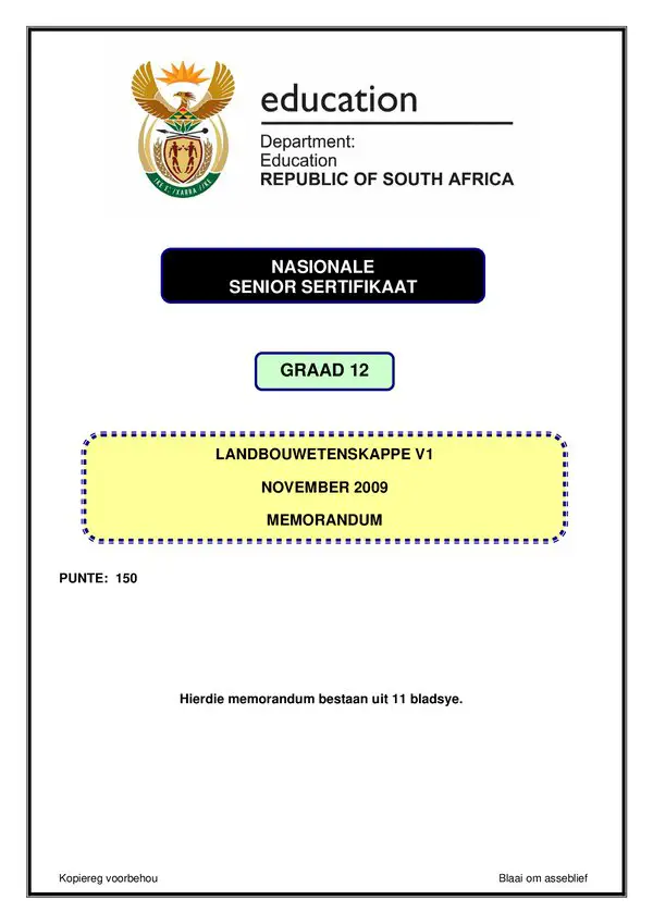 Agricultural Sciences Memo 1 (Afrikaans)