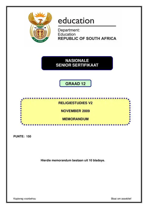 Religion Studies Memo 2 (Afrikaans)