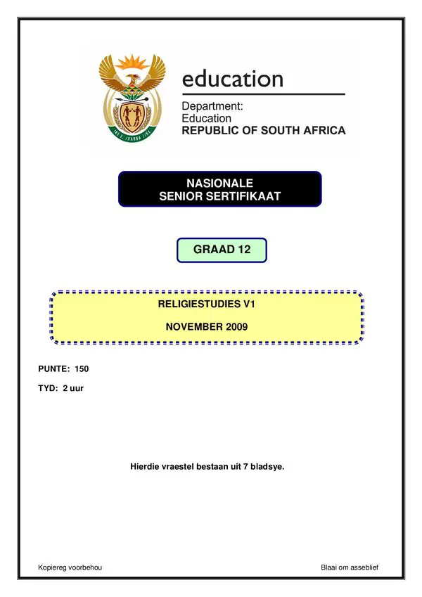 Religion Studies Paper 1 (Afrikaans)