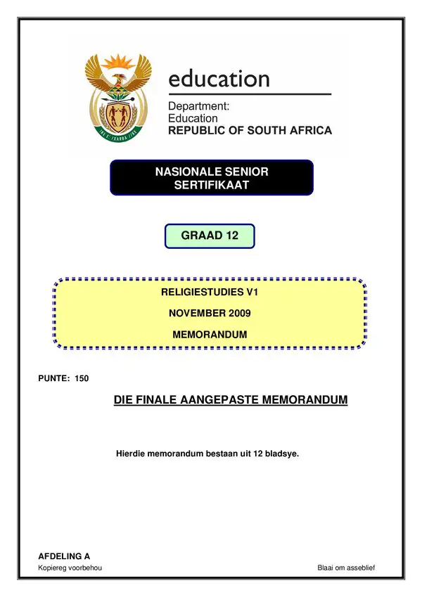 Religion Studies Memo 1 (Afrikaans)