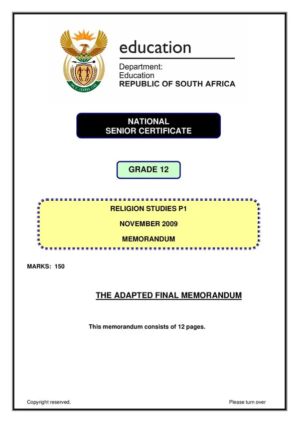 Religion Studies Memo 1 (English)