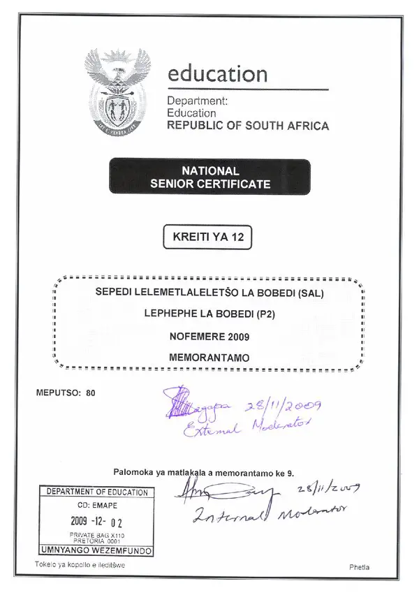 Sepedi Sal P2 Rubric