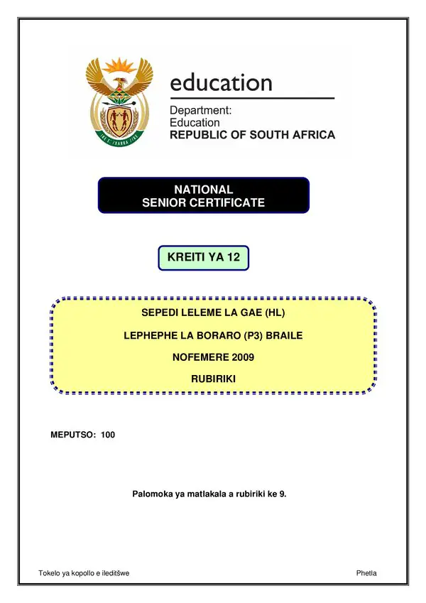 Sepedi Hl P3 Rubric